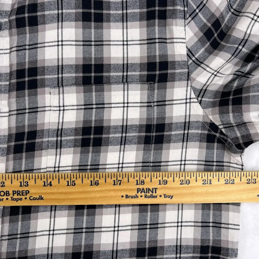 Banana Republic Plaid Untucked Shirt Men Large Black Gray White Grunge Goth Punk